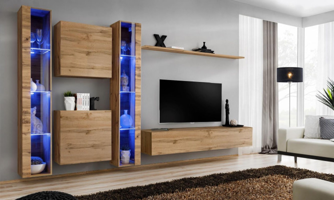 Braun Wohnwand Modern Hänge Vitrine Hänge Schrank Luxus Einrichtung Wand Set
