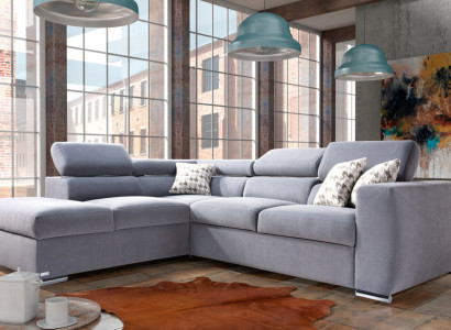 Ecksofa Stoff L-Form Couch Design Polster Textil Eck Modern Relax Automatik Grau