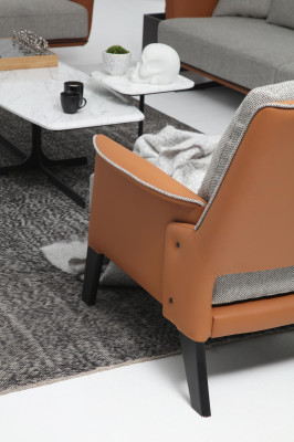 Sessel Ohrensessel Cocktailsessel Stoff Wohnzimmer Orange Modern Grau