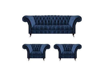 Luxuriöse Chesterfield Garnitur Moderner Dreisitzer 2x Polstersessel