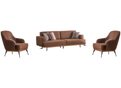 Modern Dreisitzer Sofa und Sessel Braun Polstermöbel Set  für Wohnzimmer