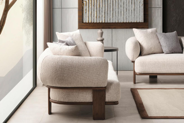 Hellbeige Moderne Sofagarnitur Wohnzimmer 2x Dreisitzer Polster Sofas