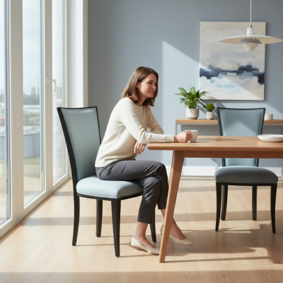 Luxus Design Polster Stuhl Stühle Sitz Lehn Büro Office Esszimmer Holz