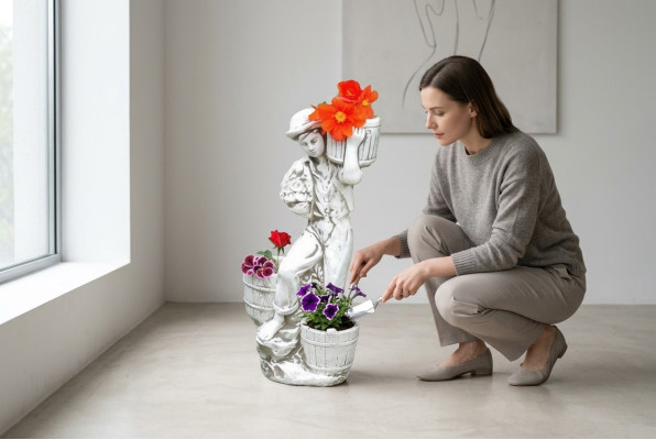 Figur Blumenkübel Weiß Pflanz Kübel Dekoration Figur Blumentöpfe Garten