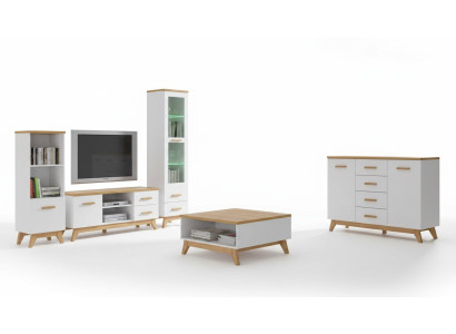 Wohnwand Wohnzimmer-Set Vitrine Lowboard Wandregal TV Tisch 5 tlgs