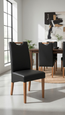 Set 8x Sessel Stuhl Design Holz Leder Polster Stühle Gastro Esszimmer