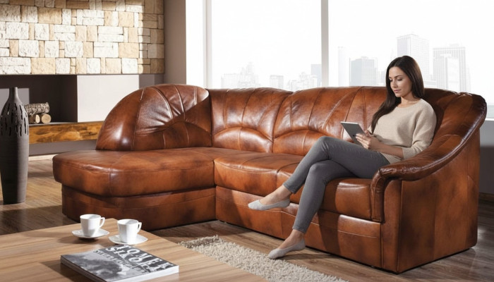 Klassische Ecksofa 100% Leder Wohnlandschaft Polster Sofa Couch Sitz