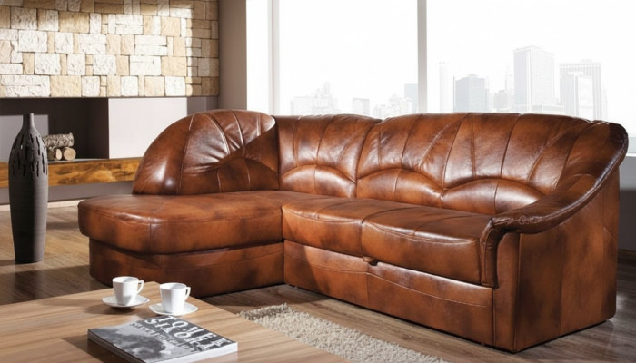 Klassische Ecksofa 100% Leder Wohnlandschaft Polster Sofa Couch Sitz