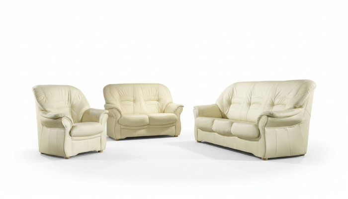 Klassische Wohnzimmer Garnitur 3+1+1 100% Vollleder Couch Sitz Deko Sofa