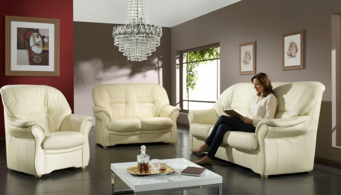 Klassische Sofa Echtleder Sofagarnitur 3+1 Sitz Couch Polster Garnitur Set