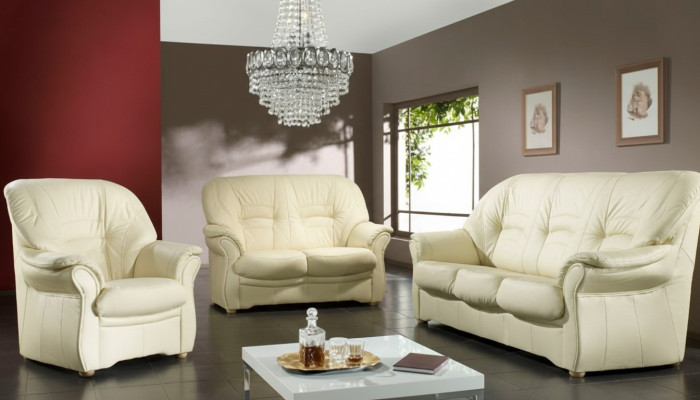 Klassische Sofa Echtleder Sofagarnitur 3+1 Sitz Couch Polster Garnitur Set