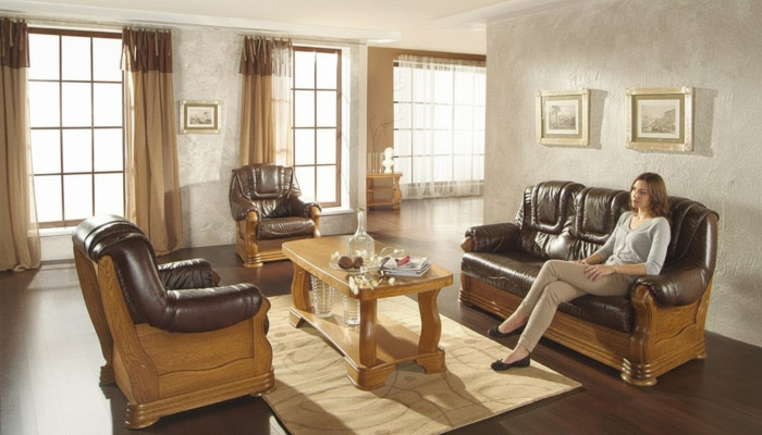 Ledersofa Männer Club Sofa Couch Polster Sitz Sofagarnitur 3+1+1 Komplett Set