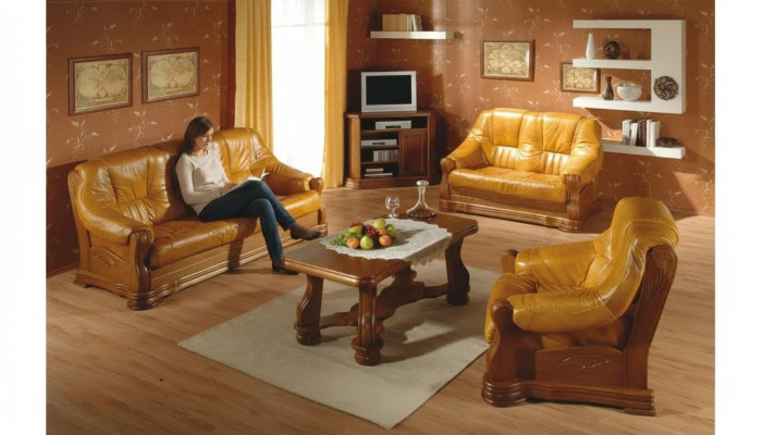 Klassik Sofagarnitur Holz 3+2 Komplettes Set Sitz Polster Couchgarnitur