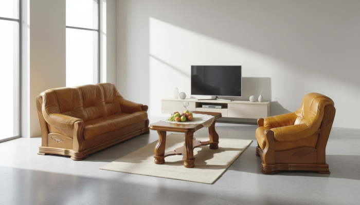 Klassik Sofagarnitur Holz 3+2 Komplettes Set Sitz Polster Couchgarnitur