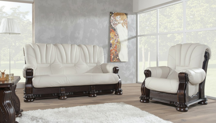 Leder Sofagarnitur der Luxus Klasse mit echtem Holzgestell Garnitur 3+2 Sofa