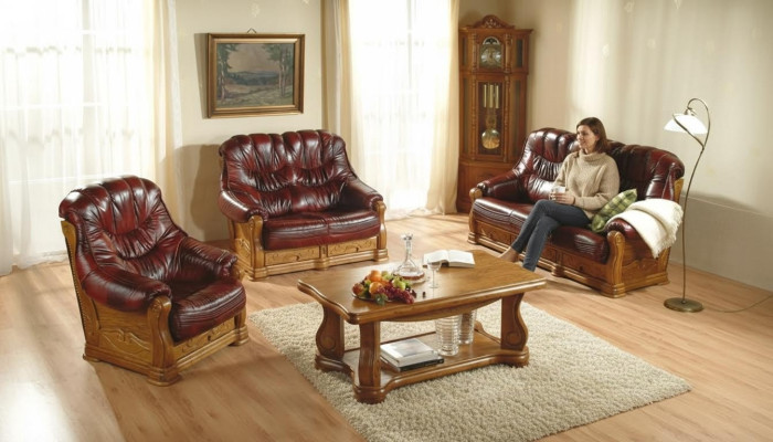 Klassische sofagarnitur Couch Polster Sofa 100% Echtes Leder Holz 3+1