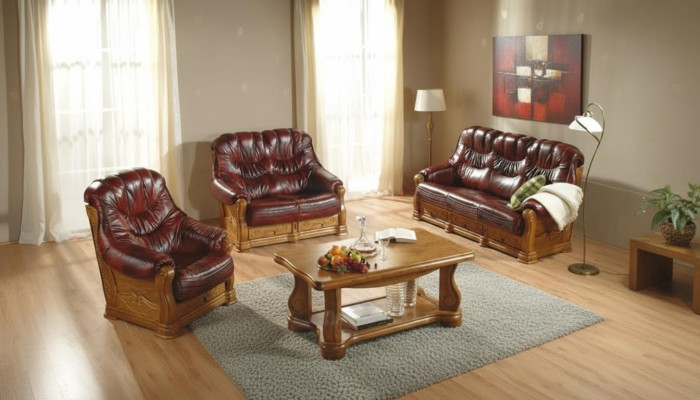 Klassische sofagarnitur Couch Polster Sofa 100% Echtes Leder Holz 3+1