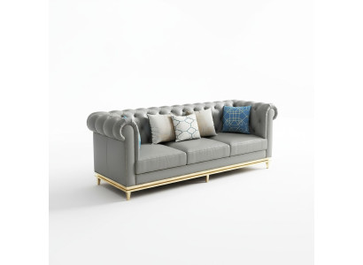 Chesterfield Edelstahl Couch Sitz Garnitur Leder Wohnzimmer Polster Sofa 3+2 Neu