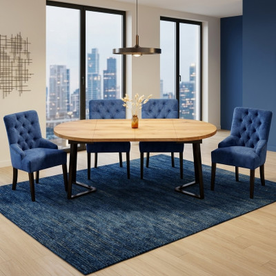 Runder Holz Esstisch Designer Blaue x4 Chesterfield Esszimmer Stühle 5tlg Set.
