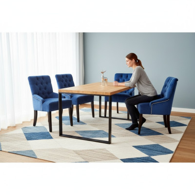 Moderner Holz Esstisch + x6 Chesterfield Stühle Esszimmer Gruppe Garnitur 7tlg.