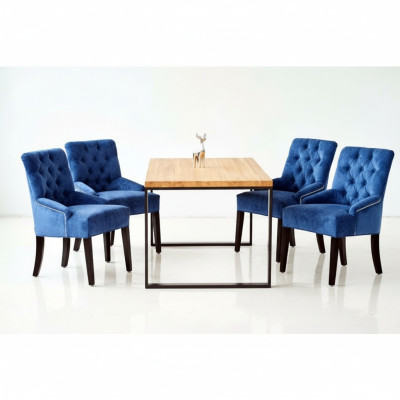 Moderner Holz Esstisch + x6 Chesterfield Stühle Esszimmer Gruppe Garnitur 7tlg.