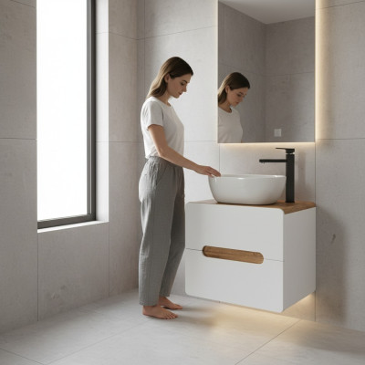 Waschtisch Badezimmer Waschbecken mit Aufsatz Becken 60cm Unterschrank Hochglanz