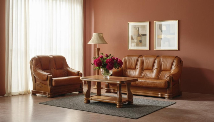 Wohnzimmer sofagarnitur Couch Polster Sofa 100% Echtes Leder Holz 3+1