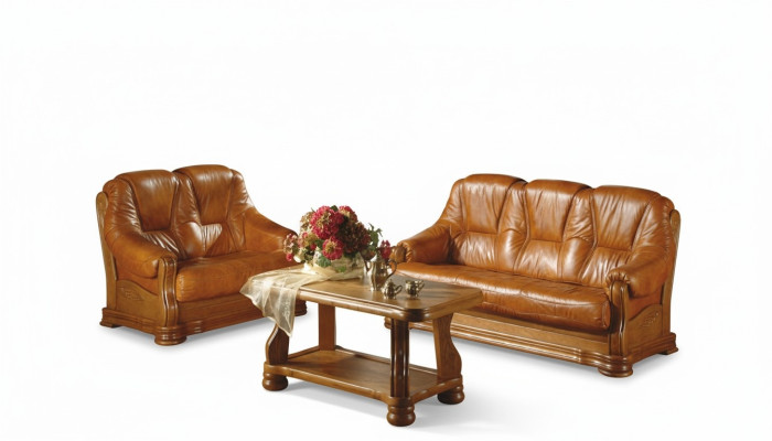 Wohnzimmer sofagarnitur Couch Polster Sofa 100% Echtes Leder Holz 3+1