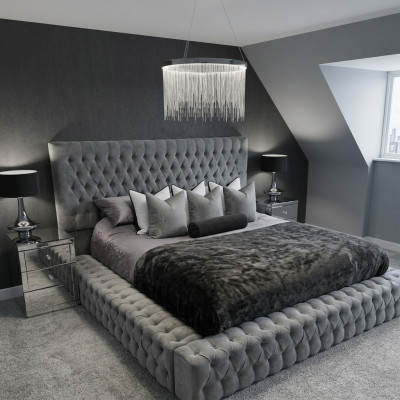 Chesterfield Bett Luxus Schlafzimmer Hotel Polster Betten mit Knöpfen