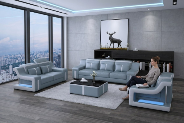 Sofagarnitur Couch Polster Sofa 322 Komplett Set Garnituren Design Leder 3tlg.