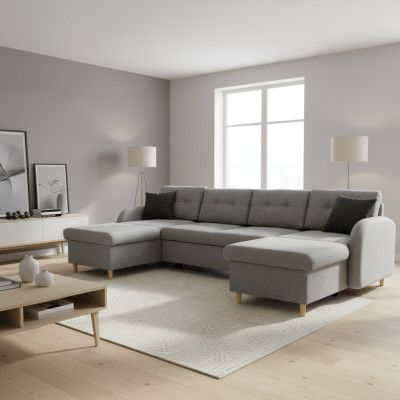 Wohnlandschaft Ecksofa Stoff U-Form Bettfunktion Couch Deko Design Polster