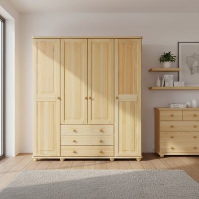 Echtes Holz Massivholz Kleiderschrank Schrank Schlafzimmerschrank Massiv Neu