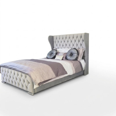 Chesterfield Design Bett Textil Samt Polster Leder Hotel Betten Schlafzimmer Neu