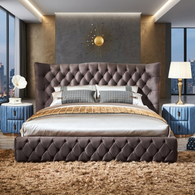 Braunes Chesterfield Bett Schlafzimmer Textil Betten Samt Big Hotel Betten