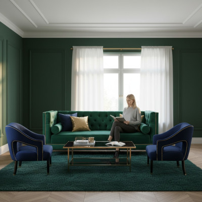 Grün Sofagarnitur 3tlg Set Couch Garnituren Sitz Polster Chesterfield Set Samt