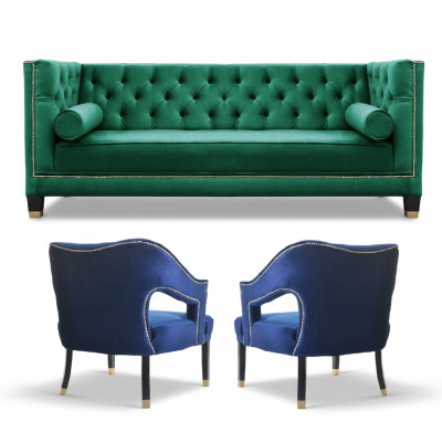 Grün Sofagarnitur 3tlg Set Couch Garnituren Sitz Polster Chesterfield Set Samt