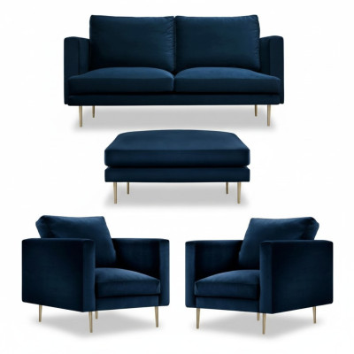Sofa Gruppe sitz Sessel Hocker Möbel Textil Stoff Blau Zweisitzer Wohnzimmer neu