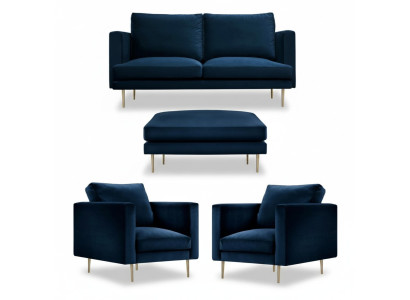 Sofa Gruppe sitz Sessel Hocker Möbel Textil Stoff Blau Zweisitzer Wohnzimmer neu