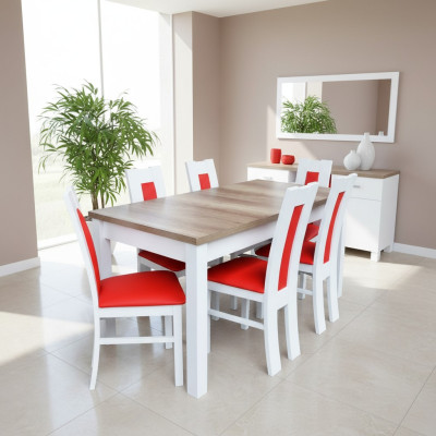 Esszimmer Set Garnitur 7 tlg. Rote 6x Sessel Stuhl Tisch Komplett Gruppe Lehn