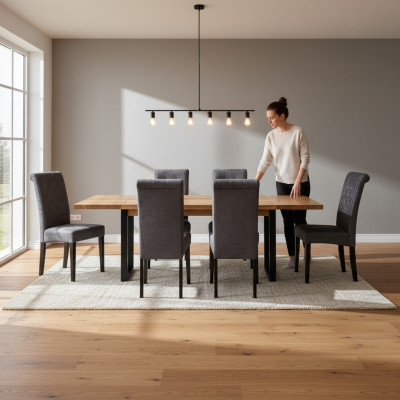 Modern Esstisch Tisch Holz Esszimmer Garnitur 6x Stuhl Set Stühle 7 tlg Set neu