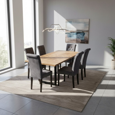 Modern Esstisch Tisch Holz Esszimmer Garnitur 6x Stuhl Set Stühle 7 tlg Set neu