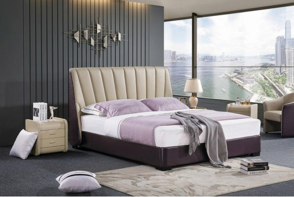 Schlafzimmer Lederbett Komplettes Bett 3 tlg. Garnitur Hotel Sets Nachttischen.