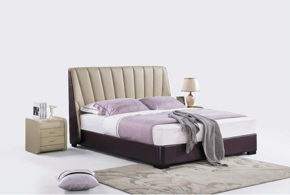 Schlafzimmer Lederbett Komplettes Bett 3 tlg. Garnitur Hotel Sets Nachttischen.