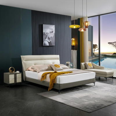 Schlafzimmer Lederbett Komplettes Bett Nachttischen 3 tlg. Garnitur Hotel