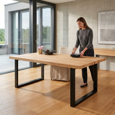 Metallbeine Tisch Natürliches Holz Neu Klassisches Schieben Loft Schatten 180x90