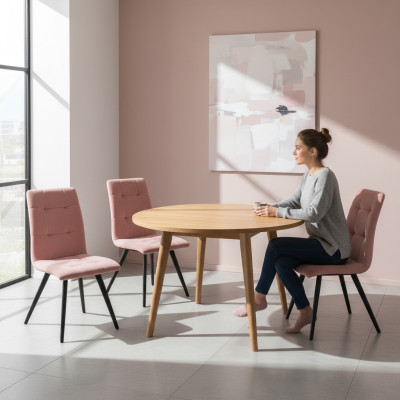 Stuhl Set 4x Stühle Textil Polster Lehn Massiv Holz Esszimmer Sitz Möbel Holz