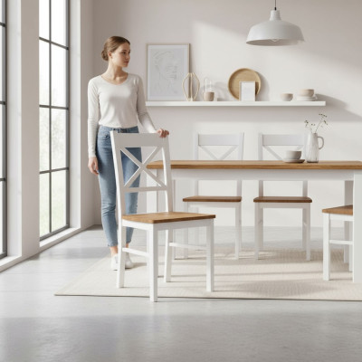 Landhaus Sessel Stuhl 1x Esszimmer Echtholz Lounge Sitz Polsterstuhl Holz Neu