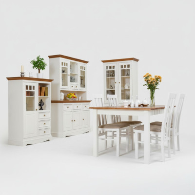 Landhaus Wohn EssZimmer Set 8tlg Garnitur Tisch Anrichte Stühle Vitrine Möbel