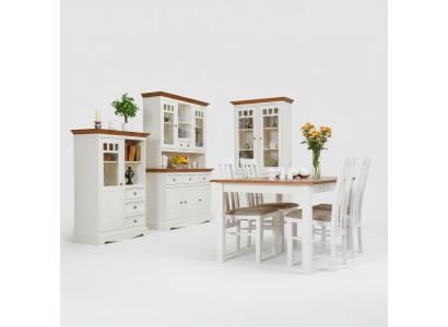 Landhaus Wohn EssZimmer Set 8tlg Garnitur Tisch Anrichte Stühle Vitrine Möbel