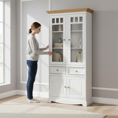 Klassische Wohnzimmer Möbel Weiß Braun Holz Schaufenster Vitrine Schrank Möbel